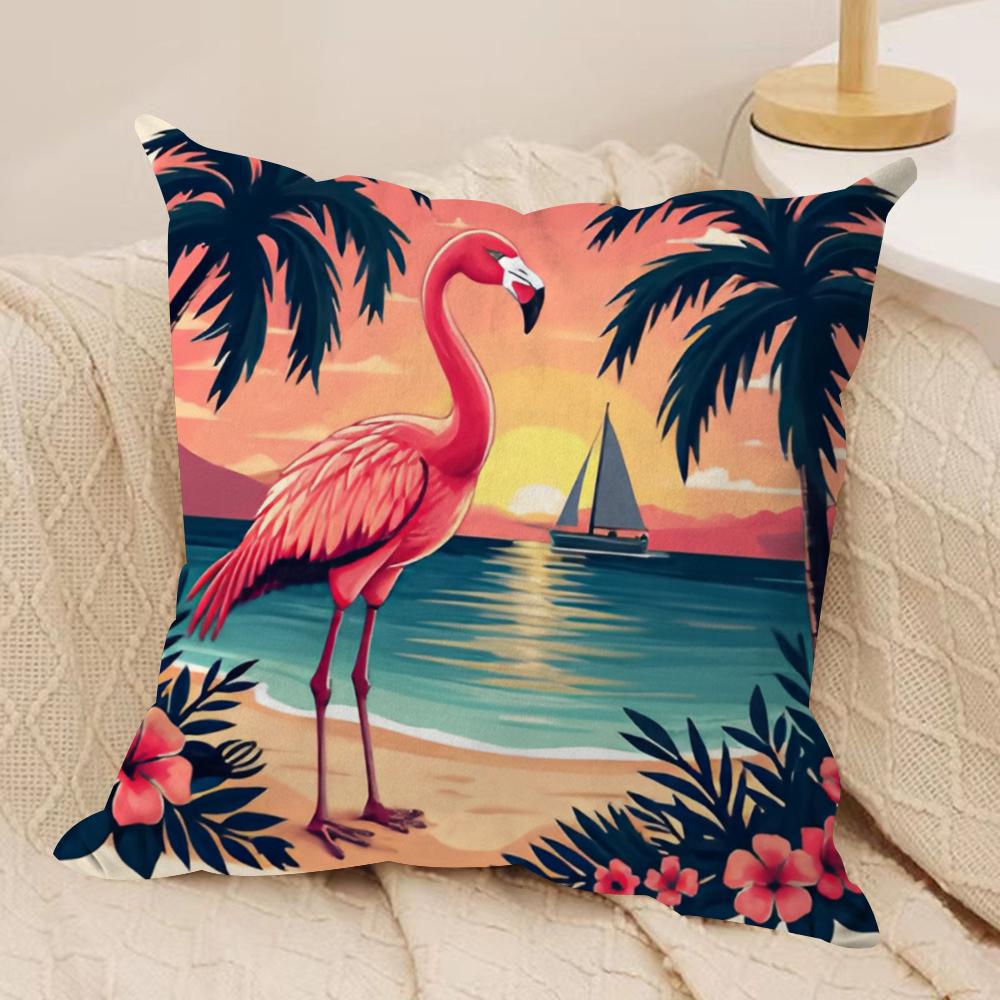 Tropical Palm Flamingo Cushion Cover Soft Plush Fabric DoubleSided Printed Cushion Covers for All Seasons Modern Home Decor