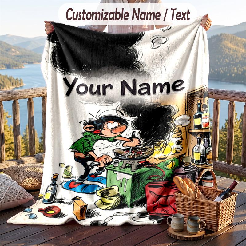 Custom Text Flannel Throw Blanket, Lightweight Cozy Bed Sofa BlanketGaston Lagaffe
