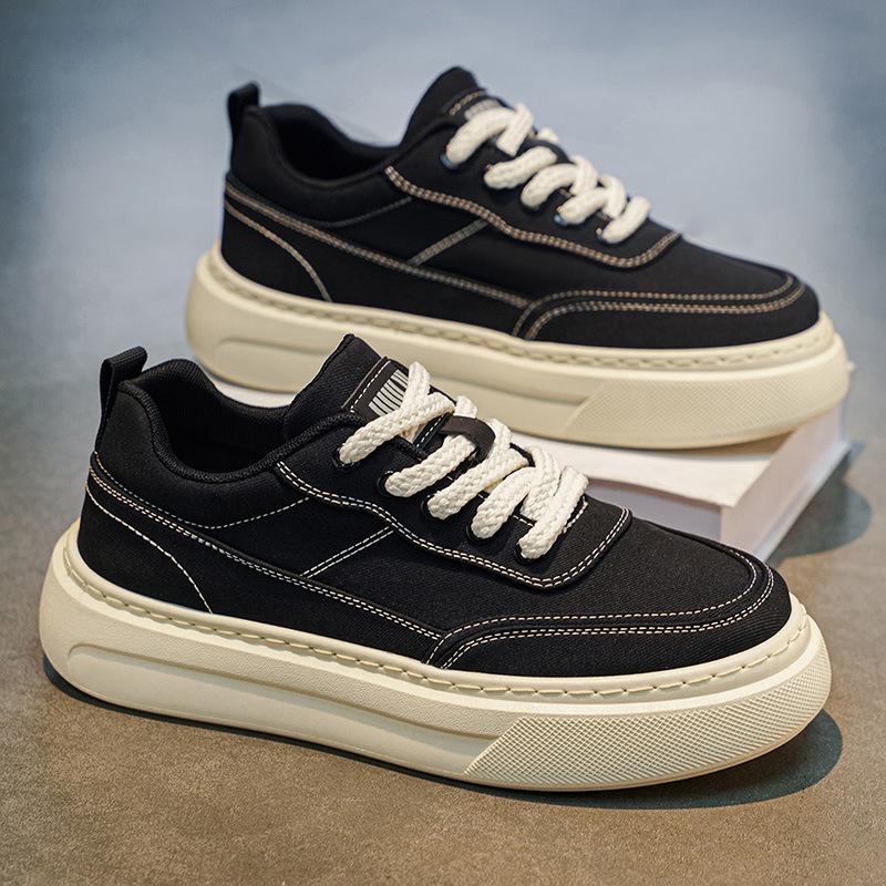 Men's Shoes Fashion Casual Sports Board Shoes Breathable Stitching Canvas Shoes Black Dirt-resistant Student Shoes