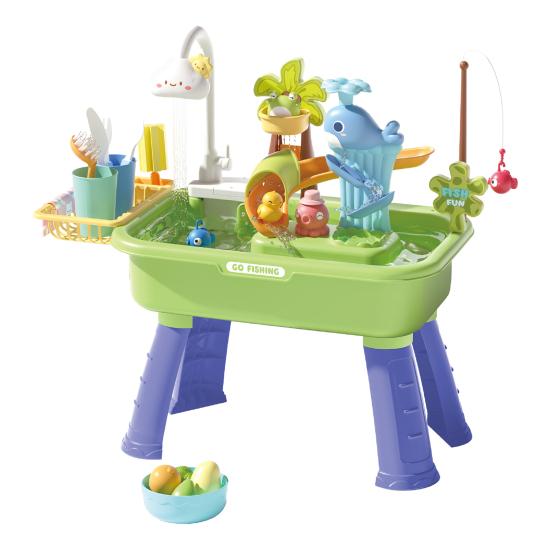 

Toddlers Sand And Water Table Toy, with Faucet, Play Food Accessories, Fishing Toy, Kitchen Play Sink Toy with Electric Water Pump for Boys, Girls зелёный