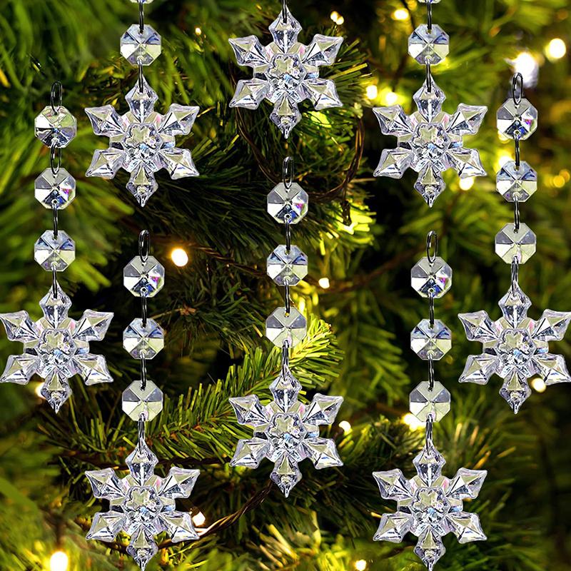 10/30Pcs Snowflake Christmas Ornaments Prism Ice Crystals For Christmas Tree Hanging Clear Acrylic Snowflake Decor