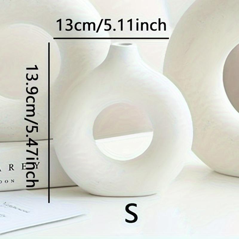 1pc, White/Beige Ceramic Vase  Vases For Decor, Modern Home Decor Vase, Boho Vases For Decor, Circle Vase, Round Vase, Donut Vas