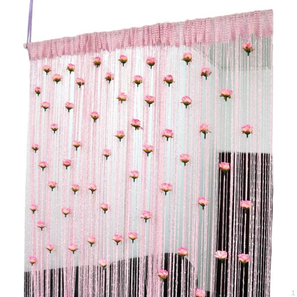 String Curtain, Floral Door Divider, Room Decor, Privacy Tassel, Decorative Polyester Rose Red
