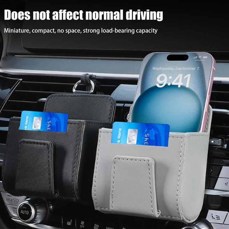 Car Air Vent Organizer PU Leather Car Mobile Phone Holder Multifunctional Storage Container For Keys Cell Phone And Glasses