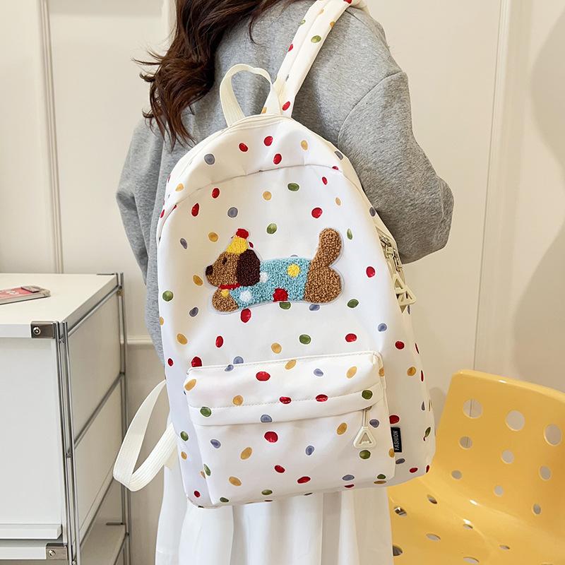 Cute Dachshund Polka Dot Backpack Large-Capacity Casual Student Schoolbag Delicate Personality Trendy Travel Bag Gifts