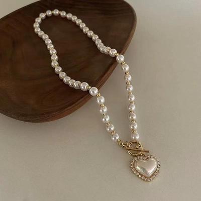 Fashion Pearl Elegant Ladies Rhinestone Shell Heart Pendant Necklace Girls Gifts Jewelry Korean Style Accessories for Women