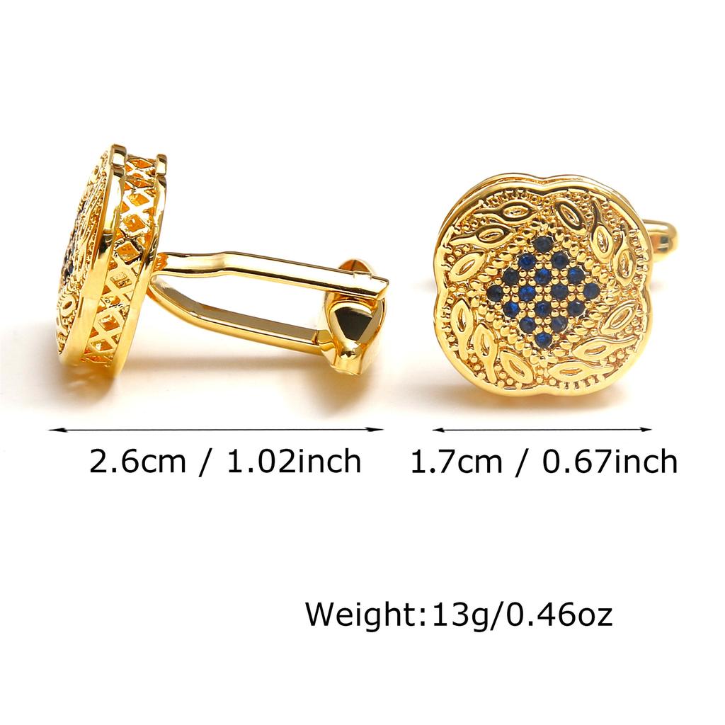 Hot-Selling High-Quality Light Luxury Blue Diamond Square Copper Gold French Men'S Cufflinks Jewelry
