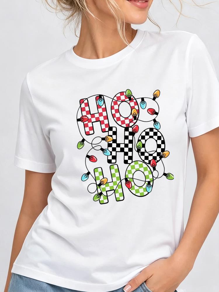 (Asian Size) Lovely Tree Style Christmas New Year Clothing T Shirt Women Fashion Festival Tee Top Print Female Woman Short Sleeve Graphic T-shirts