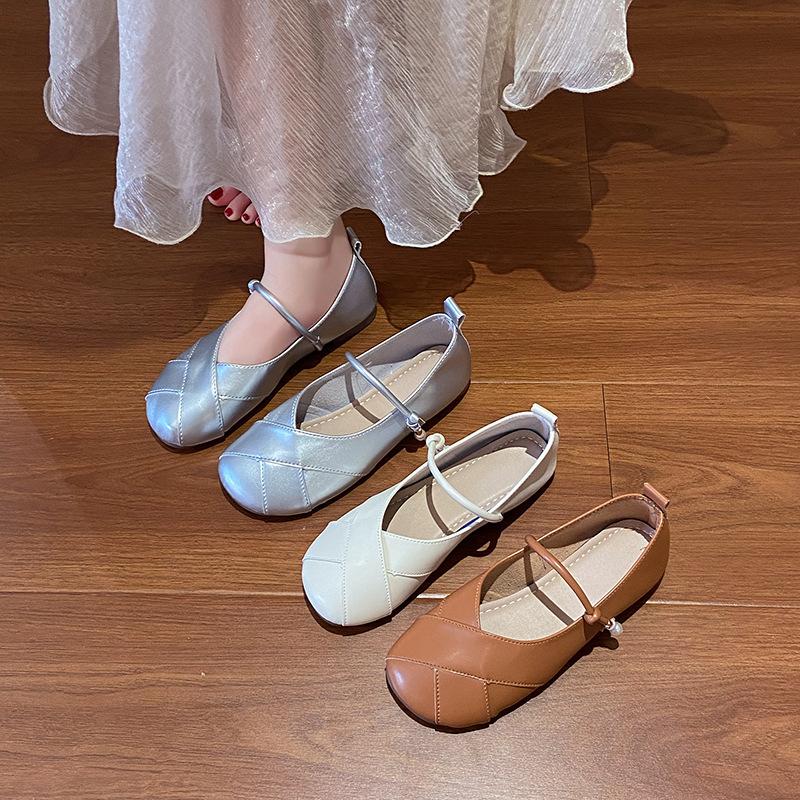 French fairy style small leather shoes female word with flat bottom versatile shallow mouth soft bottom round head Mary Jane women's shoes Doudou shoe