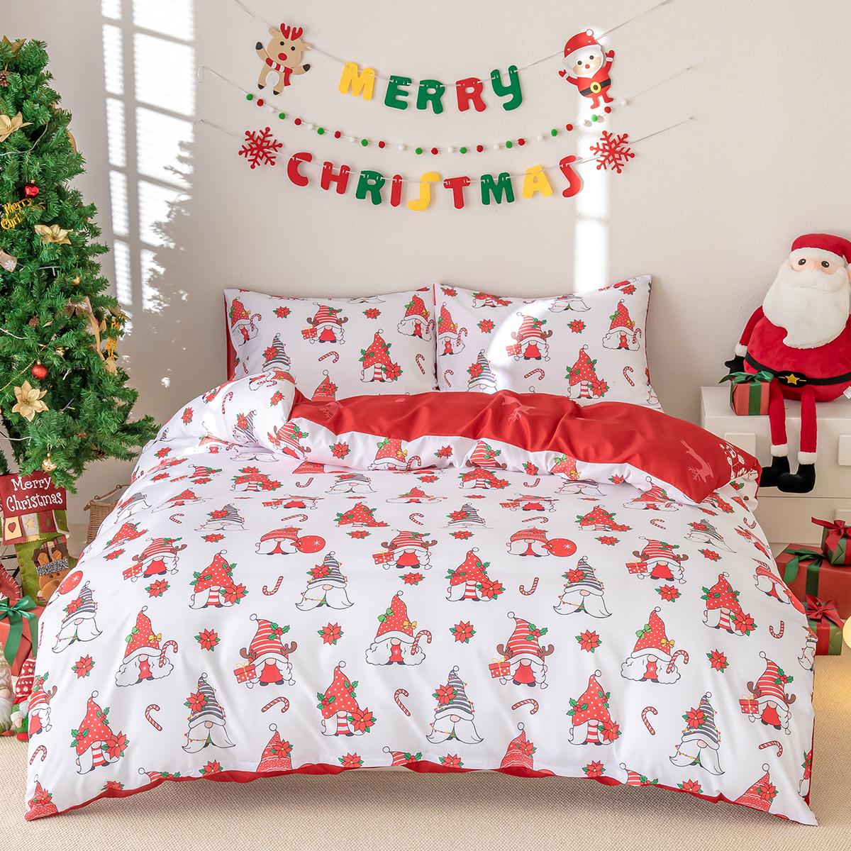 

3 шт./компл. Рождественский комплект постельного белья с оленями и снеговиком включает 1 пододеяльник и 2 наволочки. Мягкий и приятный к коже. 135x200cm