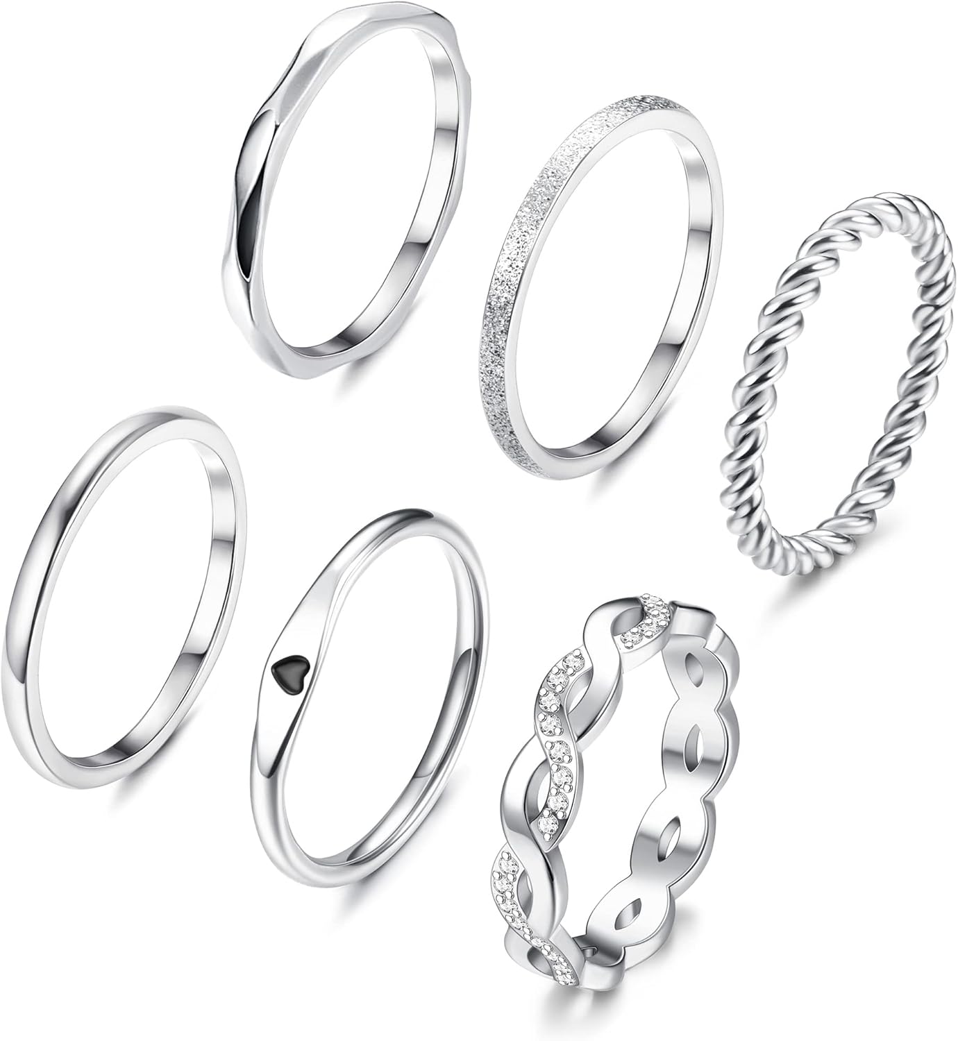 

Bobisty 6Pcs Stainless Steel Rings Set for Women Knuckle Rings Stackable Simple Carve Heart Wedding Bands Promise Thumb Rings 5