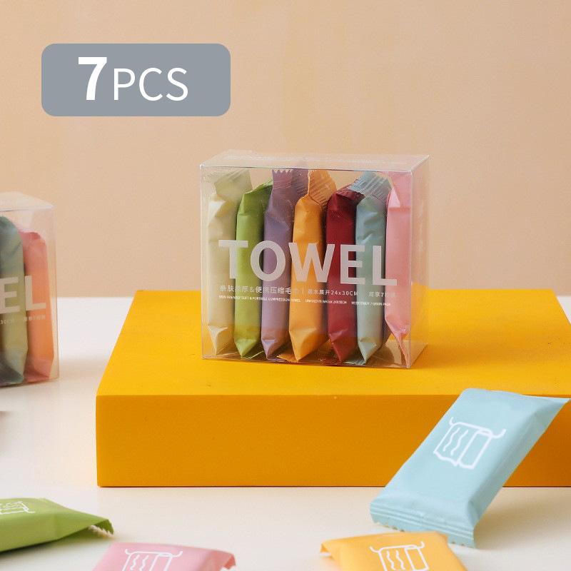 Disposable Compressed Towels Portable Travel Face Towel Thick Cotton Coin Wipes for Hotel Outdoor Camping Towel 7pcs Compressed Towels