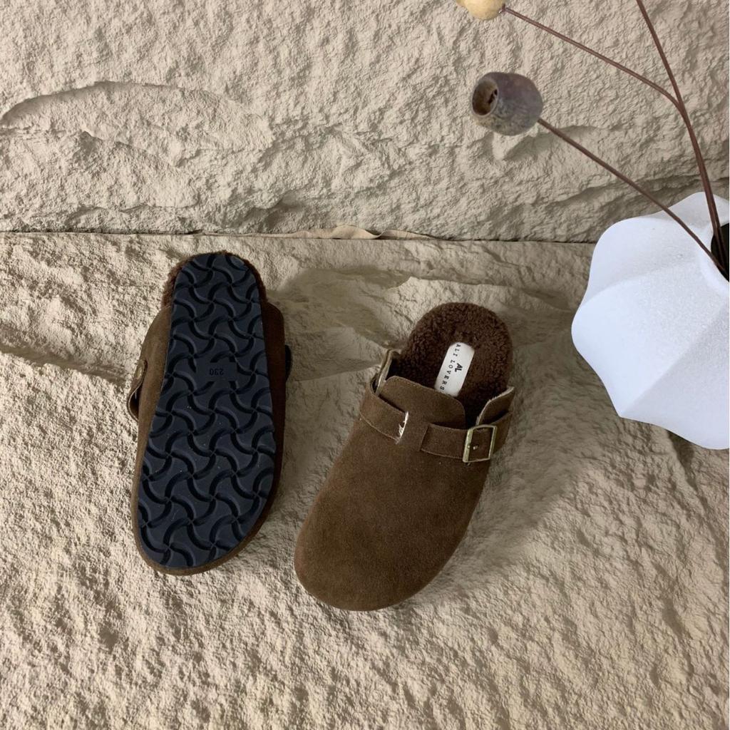 Baotou half slippers women's outer wear 2025 autumn and winter new platform French retro velvet shoes