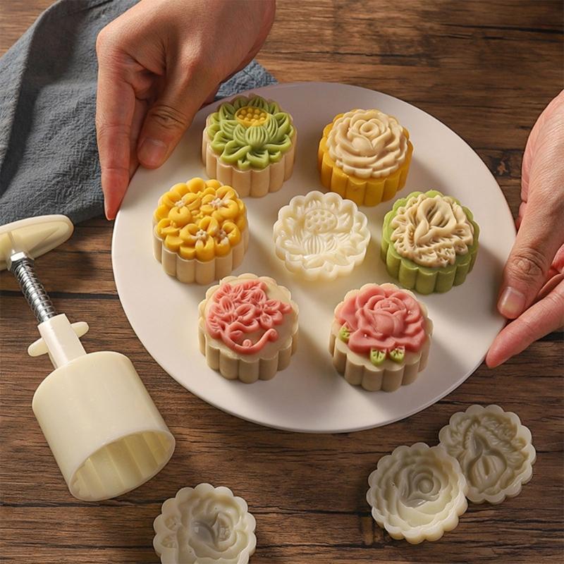Hand-Pressure Moon Cake Mold Flower Shape Cookie Stamps Moon Cake Maker MidAutumn Festival DIY Cookie Pastry Tool