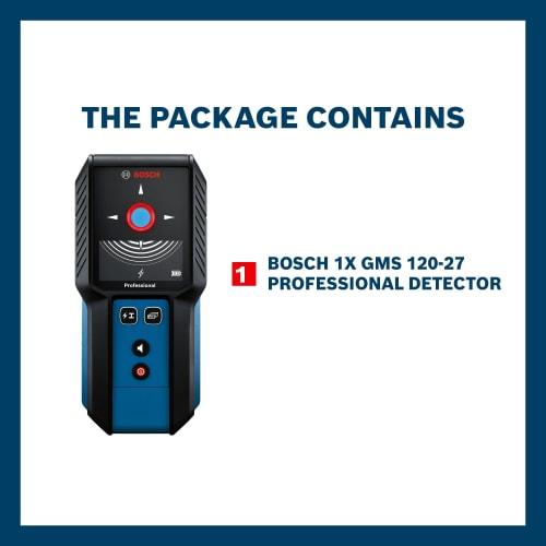 Bosch Professional Digital Detector GMS120-27 [Detects Substrates, Metals, Behind Walls, Non-Ferrous Metals, Live Wires, and Wood, Dustproof and Water