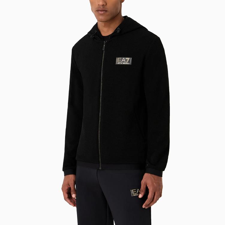 Emporio Armani EA7 Series Logo Letter Print Hooded Zip Long Sleeve Sweatshirt Men Sweatshirt Black 6RPM69-PJG1Z-1200