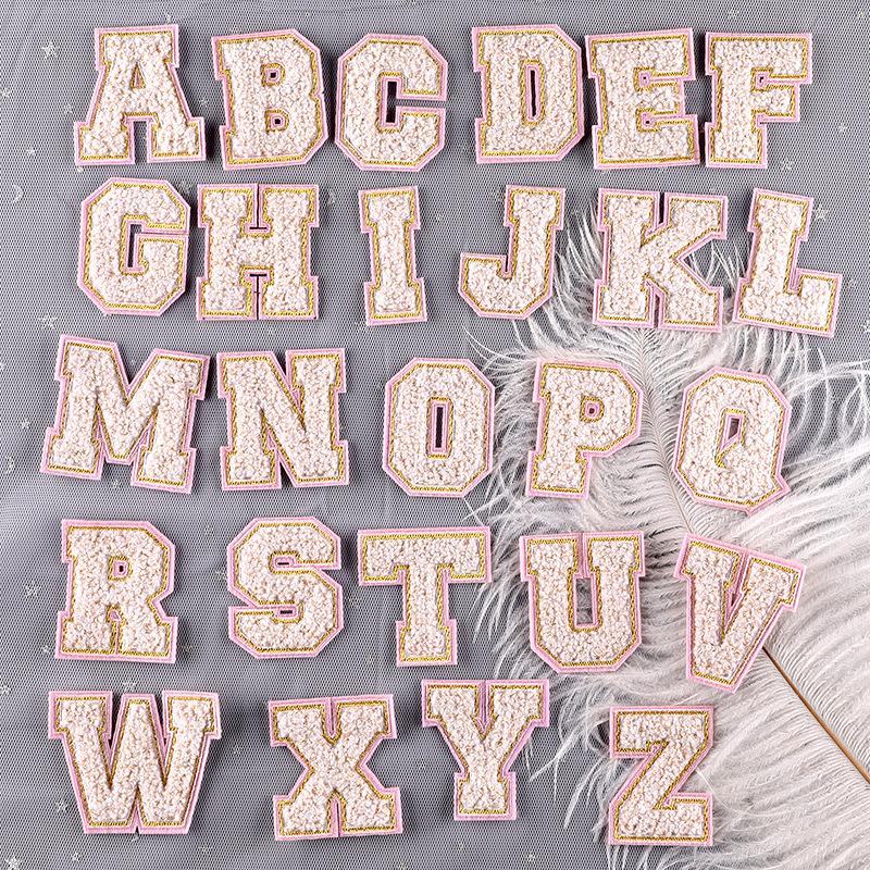 Computer Embroidery Gold Silk Towel Embroidery Cloth Label English Alphabet Hand Account Diy Patch Accessories Chenier Embroidery Cloth Sticker