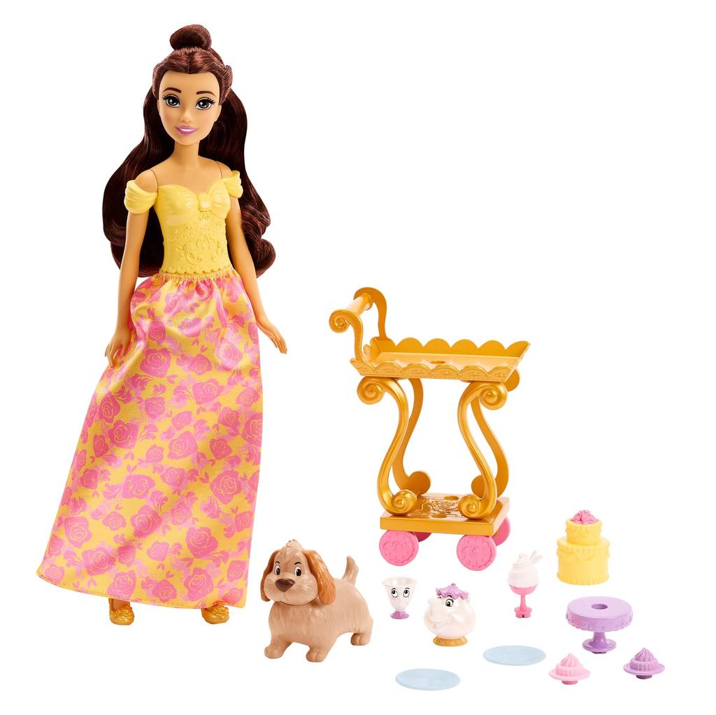 Mattel Disney Princess Belle (Tea Time Set) [Dress-up Doll/Playset] [Accessories Included] [Ages 3+] HLW20