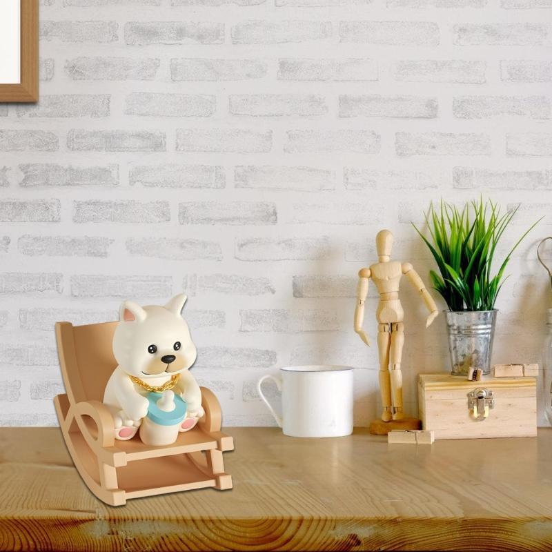 Miniature Animal Figure on Rocking Chair Resins Sculpture Phone Stand for Desk Ornament and Living Room Decoration