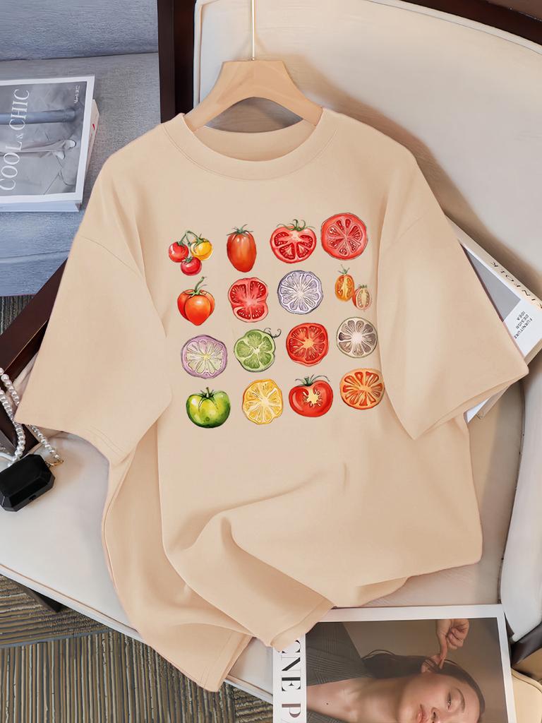 Tomato Variety Collection Chart T Shirt Female Summer Fashion Clothes Cotton Street Short Sleeve Casual Hip Hop T-Shirts