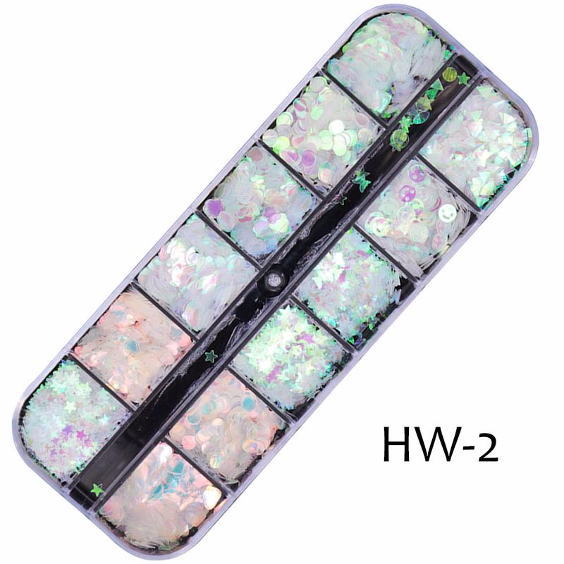 1case AB Nail Glitter Sequins Mixed Shape Paillette Holographic Flake Slice Decoration Tips
