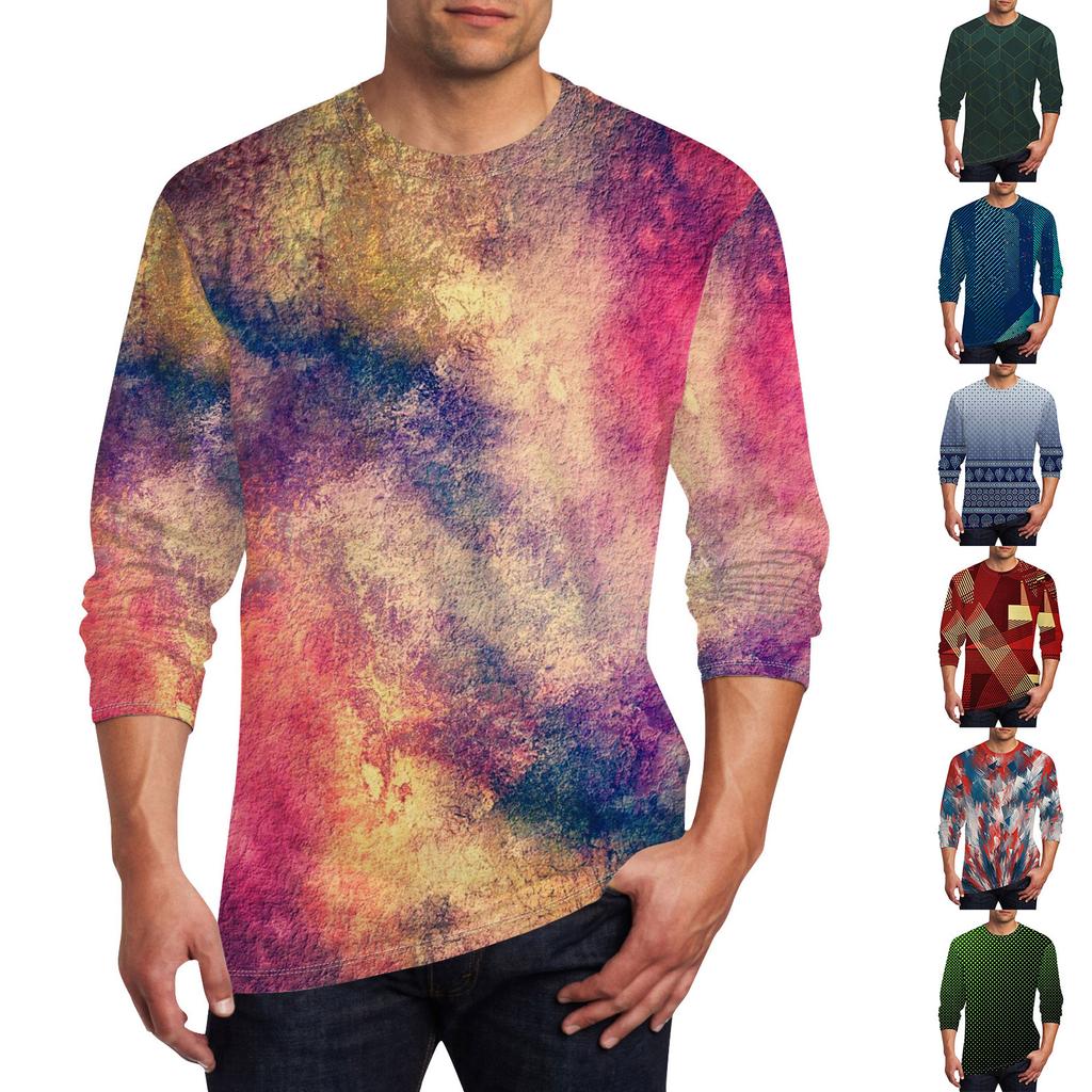 Men's T Shirt O-Neck Clothing Apparel Outdoor Long Sleeve Print Fashion Designer Vintage