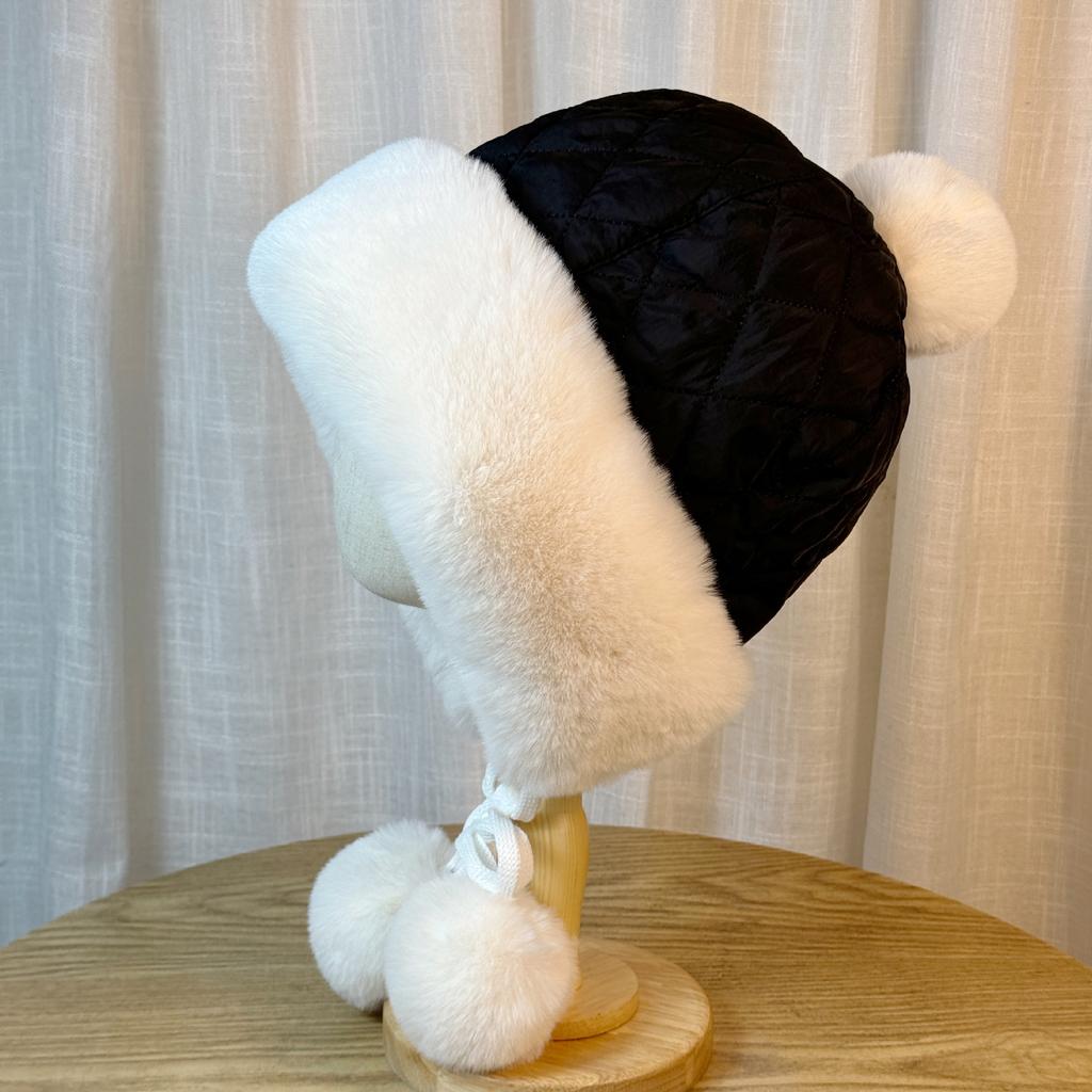 Down Cotton Lei Feng Hat for Women Korean Version Sweet and Cute Fur Ball Lei Feng Hat Winter Thickened Warm Ear Protection Plush Hat
