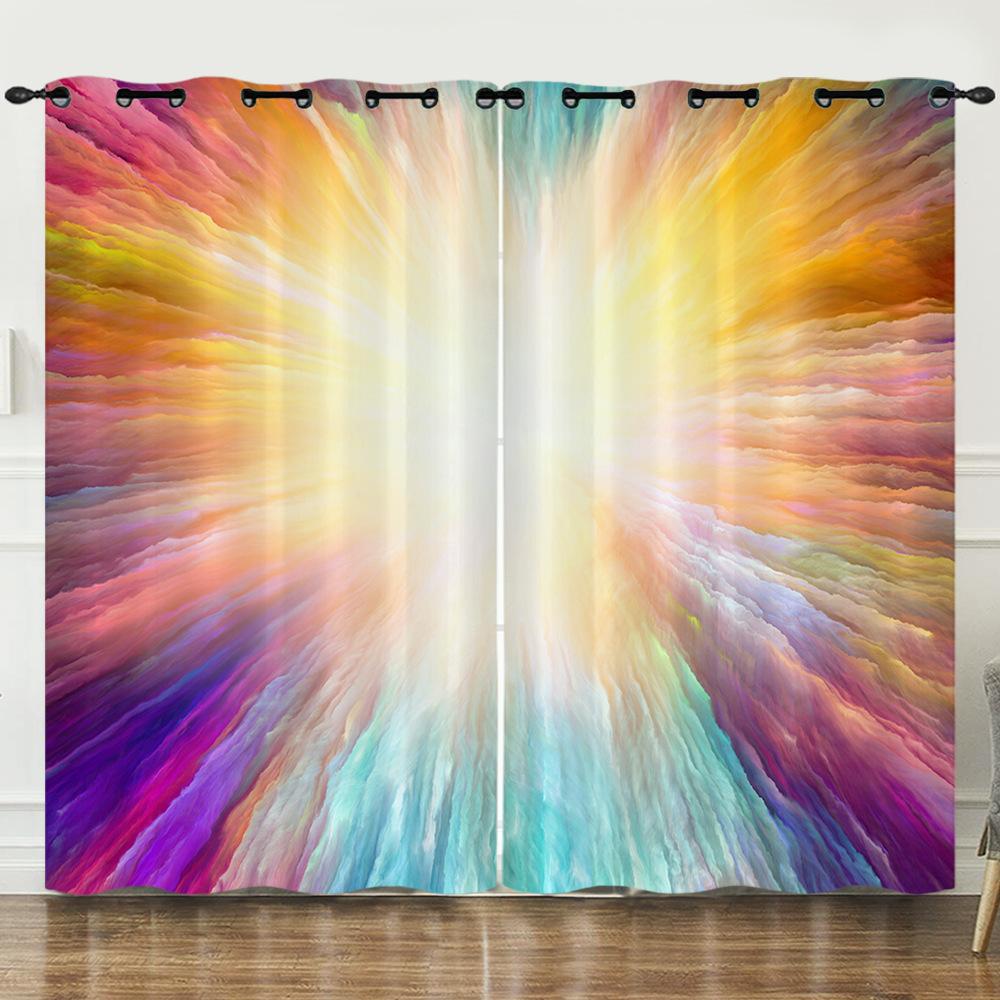 Curtain 3D Digital Printing Blackout Curtain Colored Cloud Curtain Bedroom Without Punching