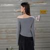 UNIFREE Y2K Oblique Shoulder Rhinestone Slim Fit Long Sleeve T-Shirt