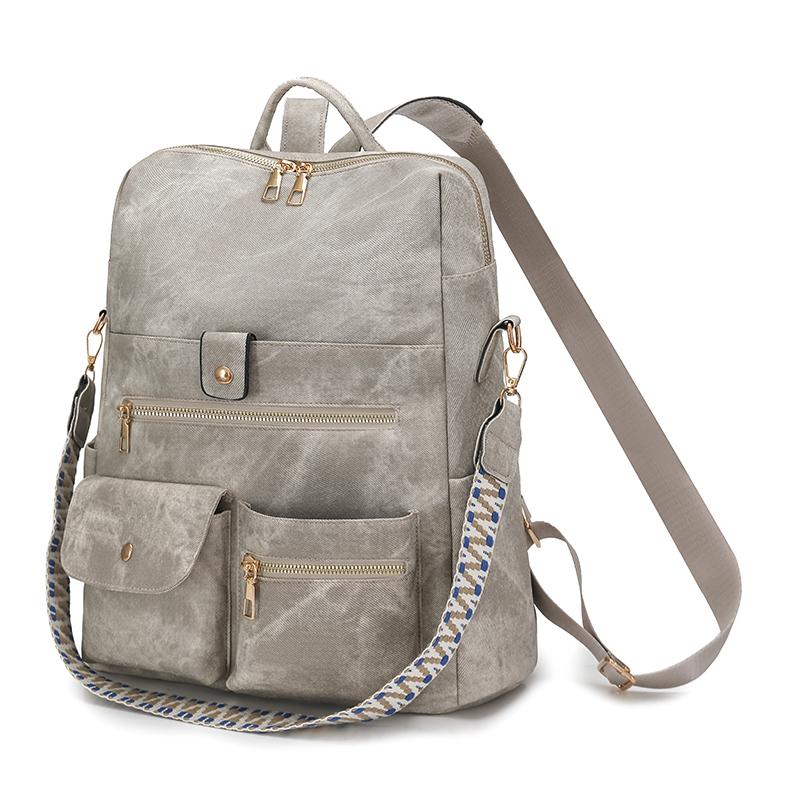 PU Backpack Multi Pocket Zipper Closure Casual Daypack for Women Daily Travel