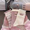 Cute White Puppy JK Uniform Mid-Calf Socks with Trendy Lace Design - Versatile Summer Style.