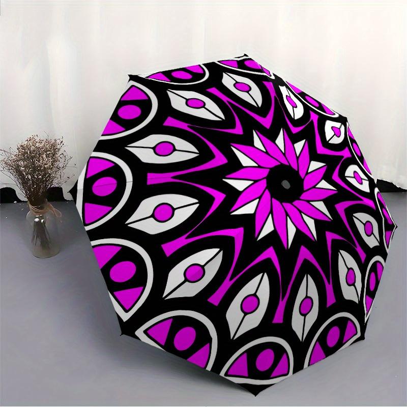 1pc Abstract Mandala Design Automatic Folding Umbrella, Portable & Foldable Design with 8 Ribs, Casual Outdoor Accessory Halloween and Chris