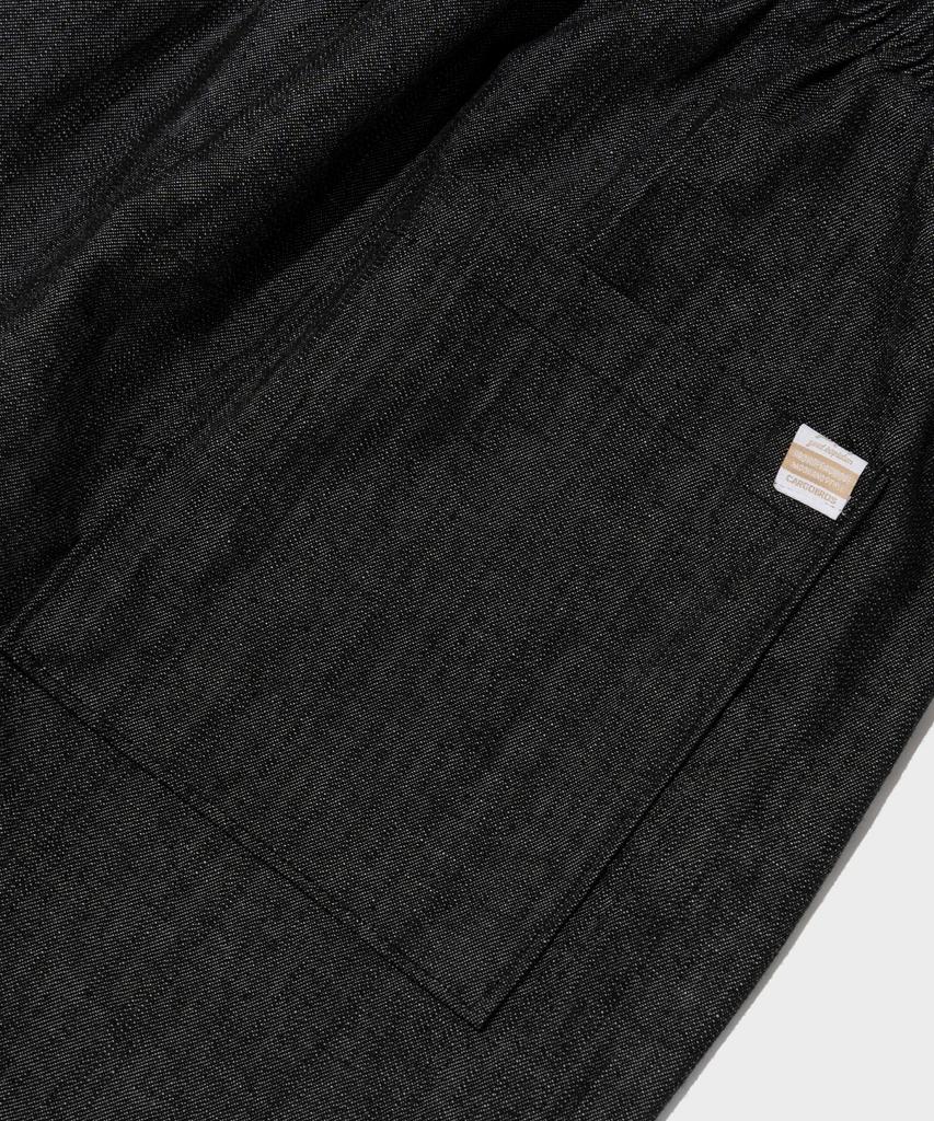 CARGOBROS Double-Pleat Linen Wide Elastic Pants (Black)