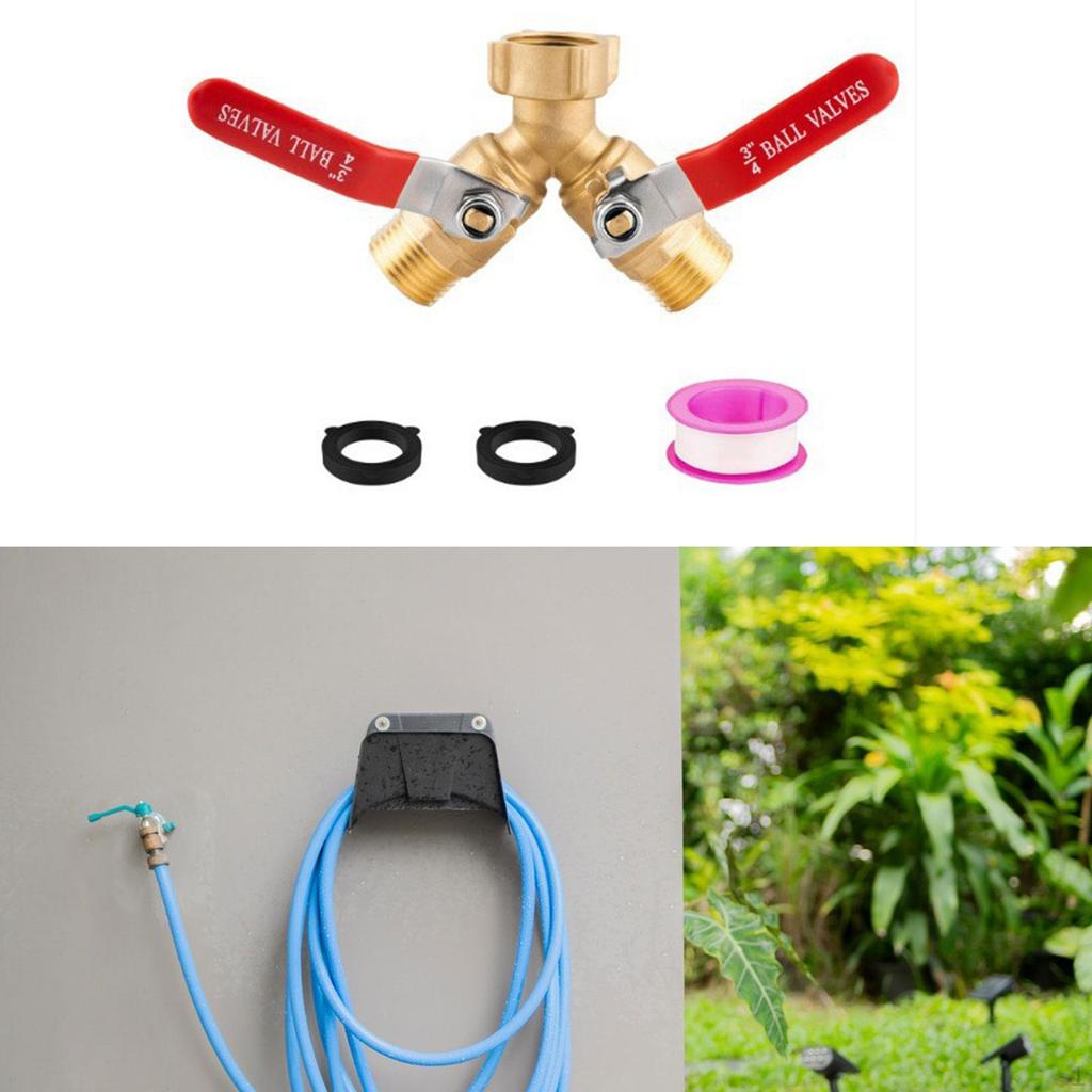 2 Way Garden Hose Splitter 3/4" Brass Tap Connector 3/4 inch Ght Thread and Washers Connect