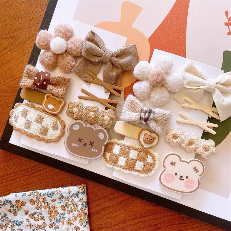 9Pcs/10Pcs Baby Hair Clip Plush Flower Butterfly Knot Hair Clips Knitting Hairpin Side Clip Duckbill Clip Issue Card Bangs Clip