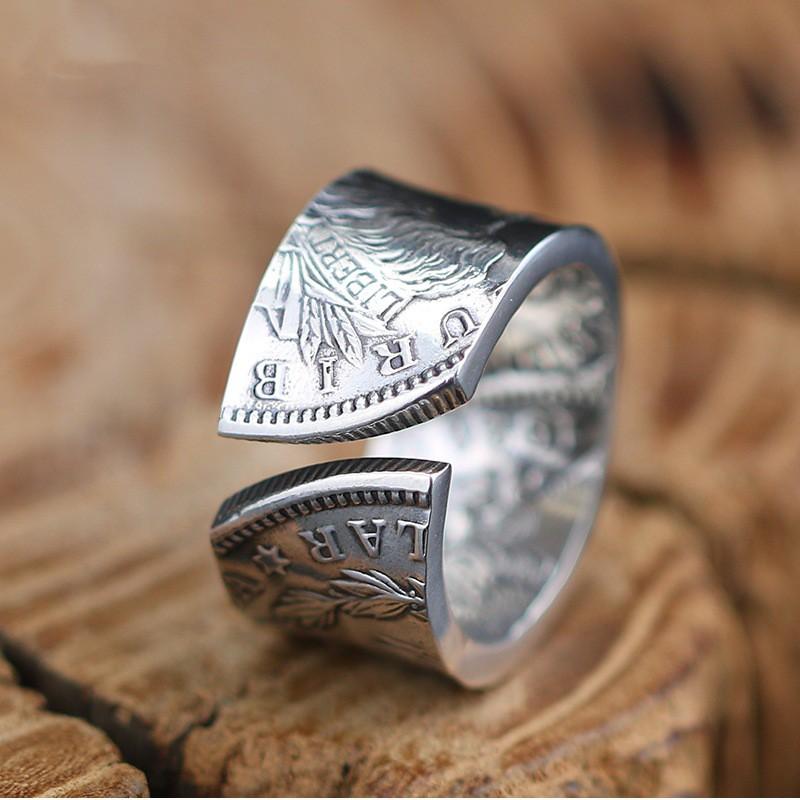 Adjustable Morgan Dollar Coin Ring Men Women Vintage Plated Retro Geometric Statement Jewelry