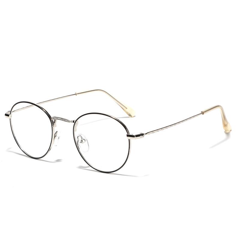 Round Prince Mirror Metal Small Frame Flat Mirror Women'S Plain Mirror Literary Small Clear Frame Glasses Men