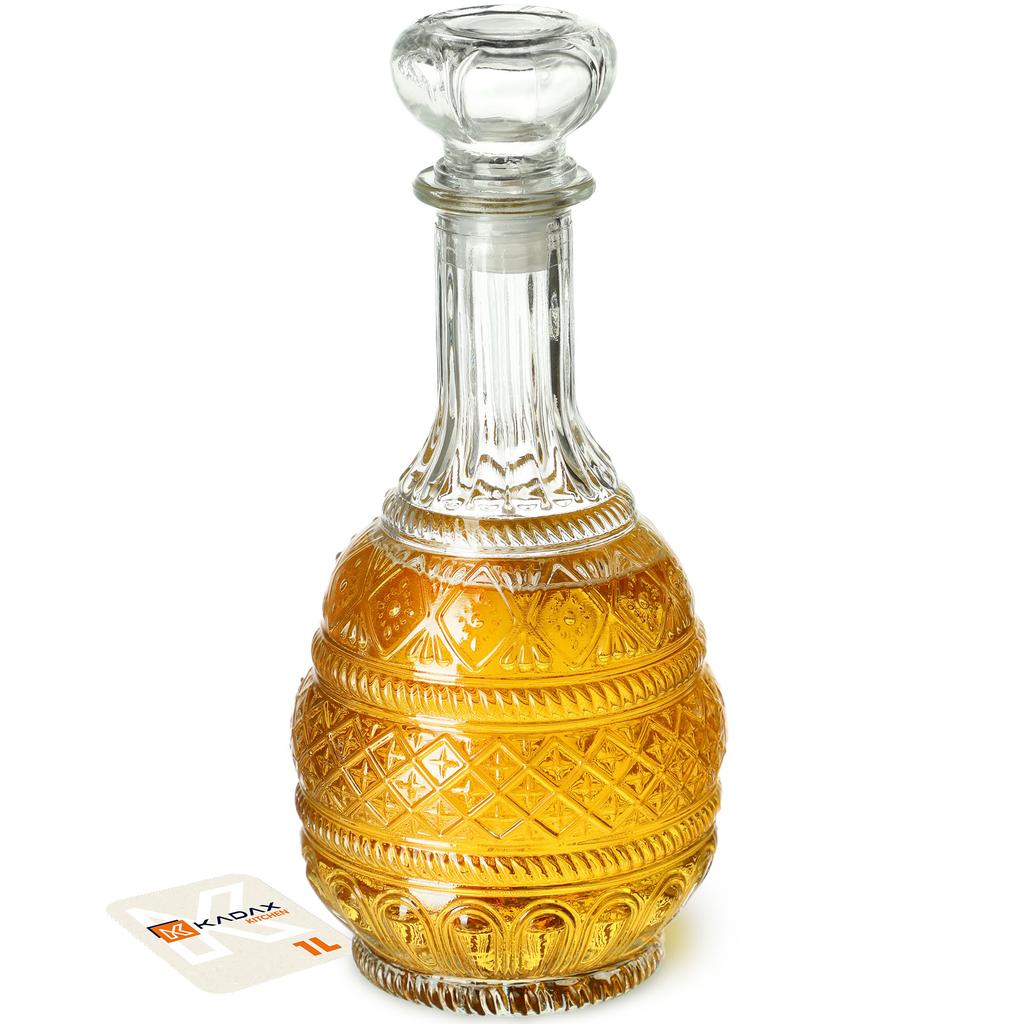 KADAX Crystal Decanter For Whisky Alcohol 1L Glass Bottle With Cork