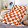 Checkered Blanket, White Orange Checkerboard Modern Minimalist Vintage Throw Blanket for All Seasons, Girl Woman Gifts Lightweight Soft Plush