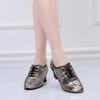 Ballroom Latin Dance Shoes Women Mid-Heeled Camouflage Dance Shoes Closed Toe Leather Teacher Shoes Tango Jazz Square