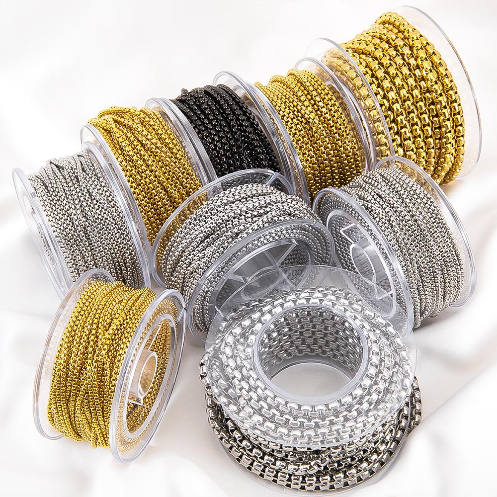 1Meter Fashion Long Box Chain Necklace Stainless Steel Basic Punk 2mm to 5mm Thick Chains Jewelry Gift for Men Women Wholesale