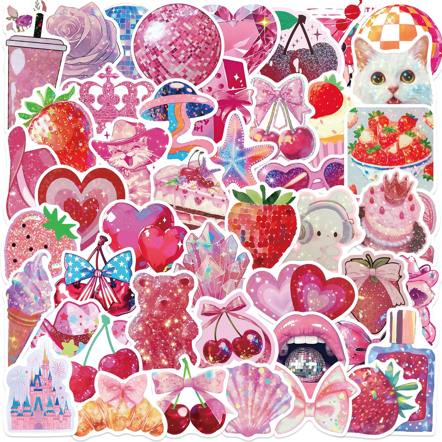 

50PCS Rose Pink Stickers Cartoon Doodle Designs Decorate Laptops, Phones, Luggage, and Water Bottles Waterproof Stickers троянди рожеві кольору
