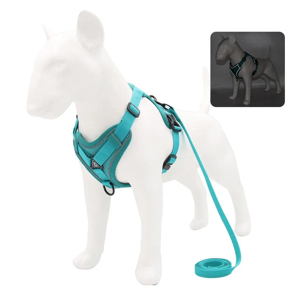 Dog Harness with 1.5m Traction Leash Set No Pull Dog Vest Strap Adjustable Reflective Breathable Harness for Dogs Puppy and Cats