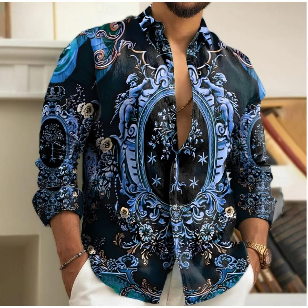 Camisas de Manga Larga con Estampado Floral Desgastado para Hombre, Cárdigan Casual, Botón Nuevo, Camisas de Moda Festiva