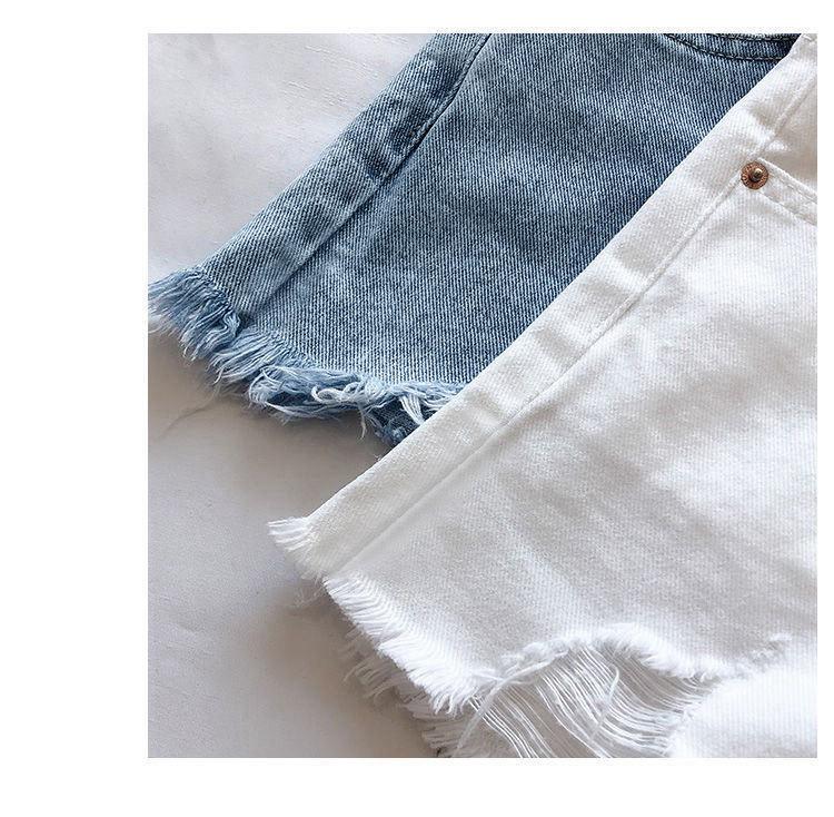 Damen High-Waist zerrissene Jeans-Shorts - Sommerlich lässig A-Linie, ausgefranster Saum, Bauchkaschierend, Schlankmachender Wide-Leg Stil