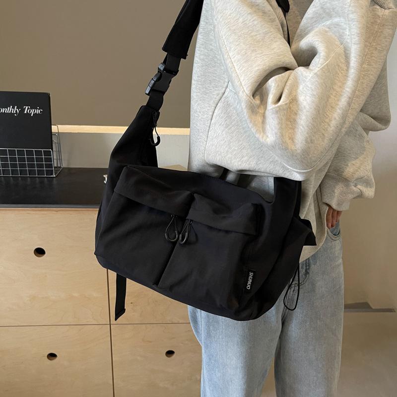 Tooling Wind Messenger Bag Female Tide Brand Japanese Ins Solid Color Simple Large Capacity Student Leisure Shoulder Mailman Bag Female