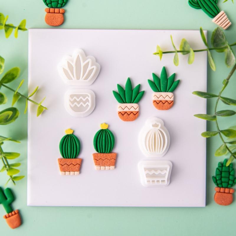 Cacti Shaped Soft Pottery Clay Cutters Earrings Jewelry Pendant Making Moulds Plant Ornaments Pendant Cutting Molds