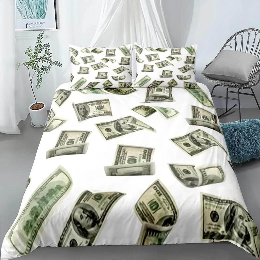 Dollar Duvet Cover Set, Art Blue Printing Money 3 Piece Bedding Set Queen/King/Full/Twin Size Quilt Cover for Boys Teens Girls