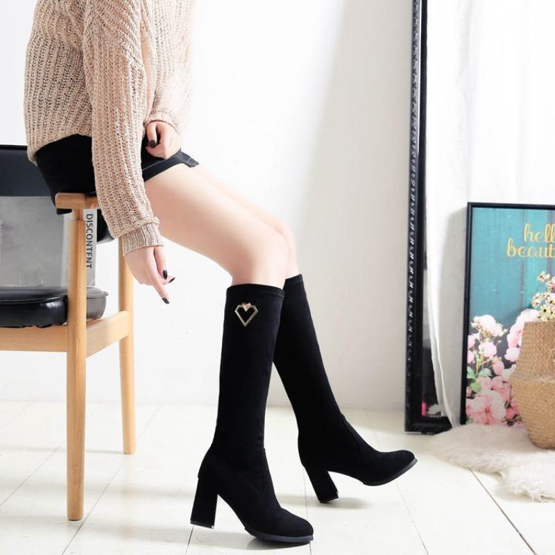 Shoes For Women Black High Heels Elastic Footwear Winter Knee Shaft Ladies Boots Long Elegant Heeled Hot With Stylish Goth