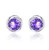 S925 Sterling Silver Amethyst Round Four-Claw Crystal Stud Earrings